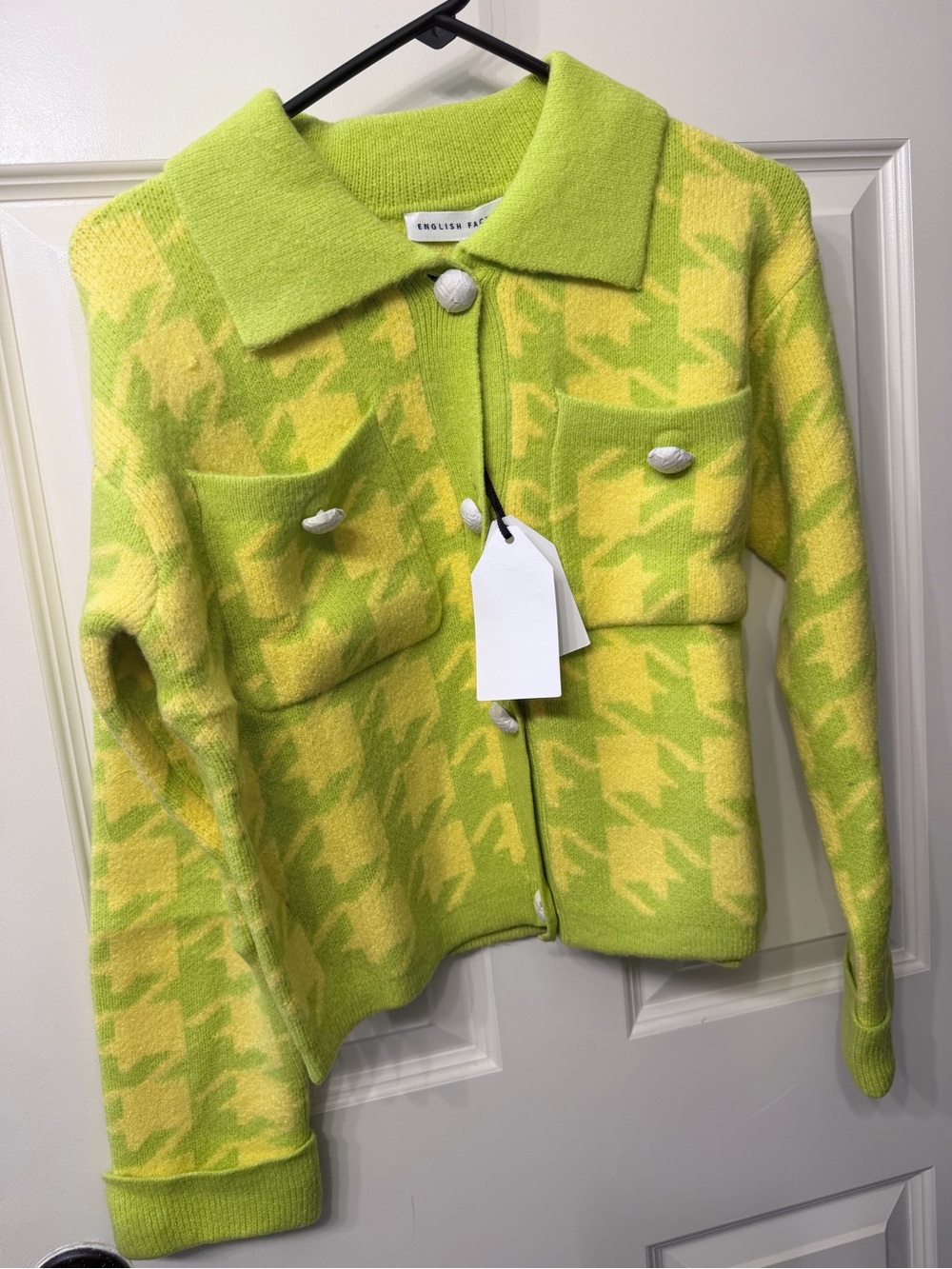 English Factory Kids Lime & Yellow Houndstooth Knit Jacket